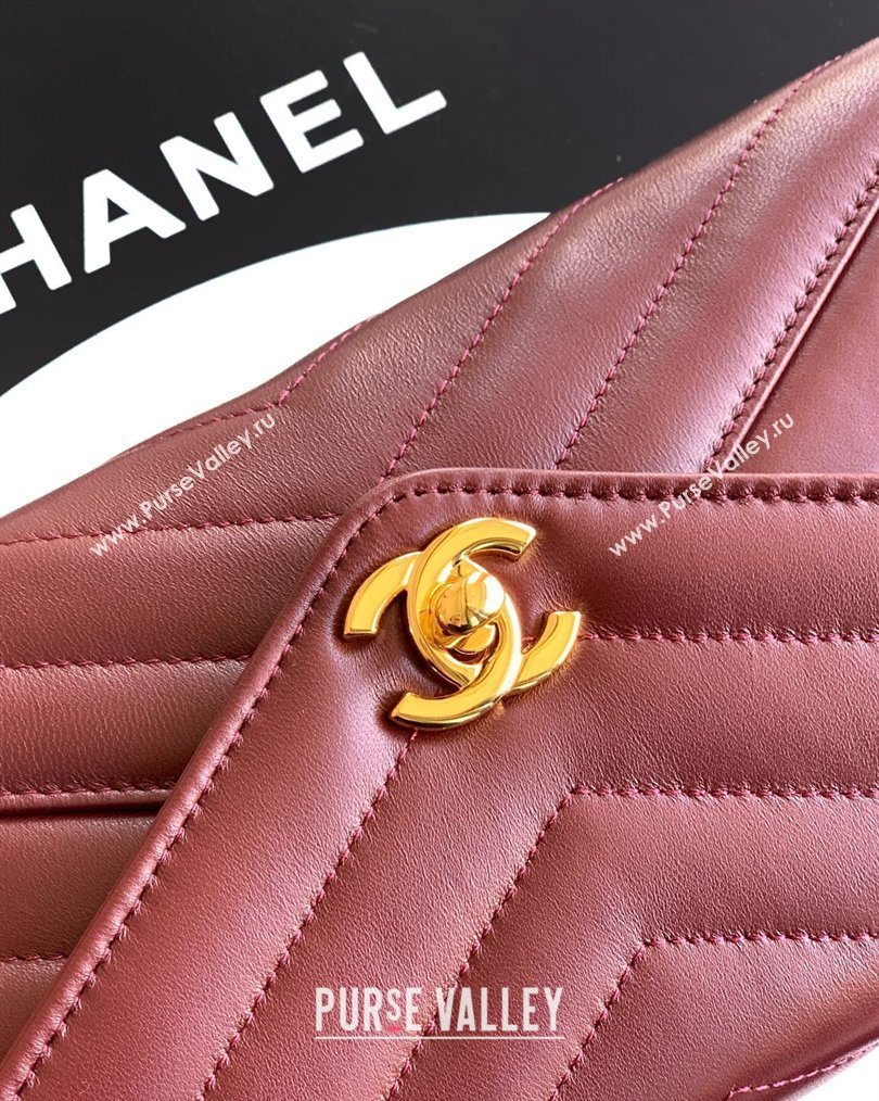 Chanel Chevron Lambskin Leather Flap Top Handle Bag Burgundy 2026 AS6044 (yezi-260204060)