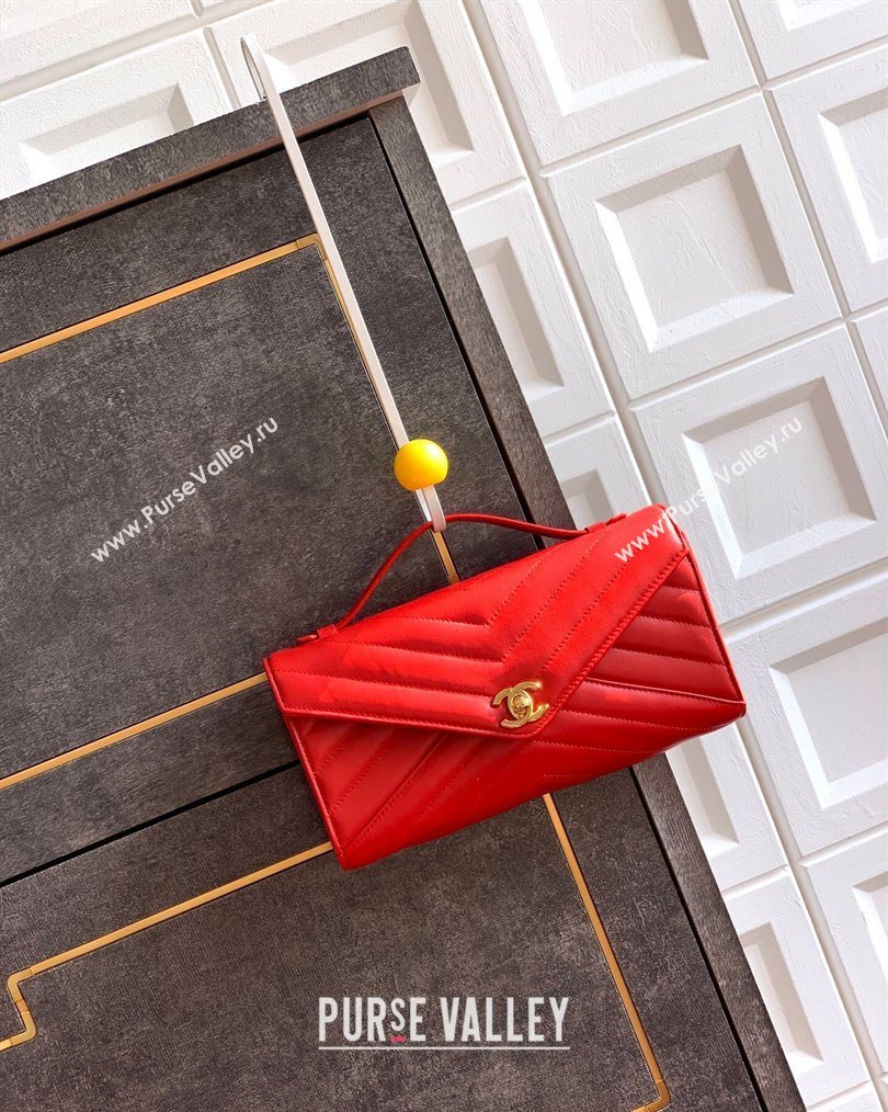 Chanel Chevron Lambskin Leather Flap Top Handle Bag Red 2026 AS6044 (yezi-260204061)