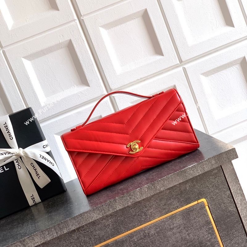 Chanel Chevron Lambskin Leather Flap Top Handle Bag Red 2026 AS6044 (yezi-260204061)