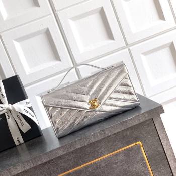 Chanel Chevron Lambskin Leather Flap Top Handle Bag Silver 2026 AS6044 (yezi-260204062)