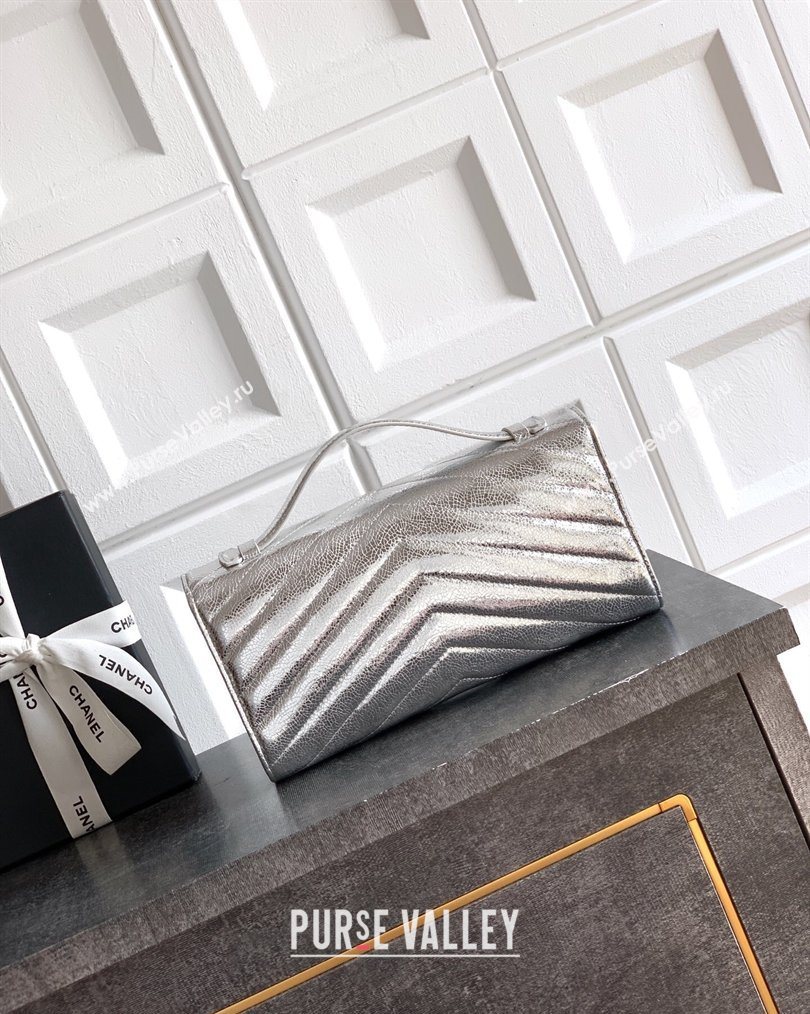 Chanel Chevron Lambskin Leather Flap Top Handle Bag Silver 2026 AS6044 (yezi-260204062)