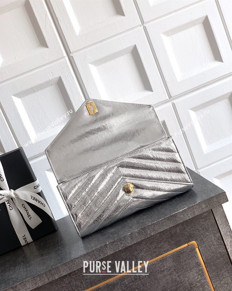 Chanel Chevron Lambskin Leather Flap Top Handle Bag Silver 2026 AS6044 (yezi-260204062)