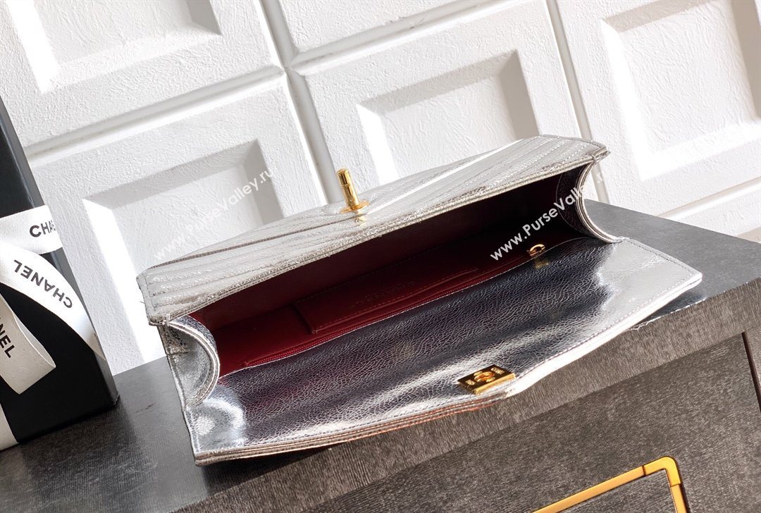 Chanel Chevron Lambskin Leather Flap Top Handle Bag Silver 2026 AS6044 (yezi-260204062)