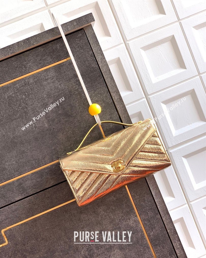 Chanel Chevron Lambskin Leather Flap Top Handle Bag Gold 2026 AS6044 (yezi-260204063)