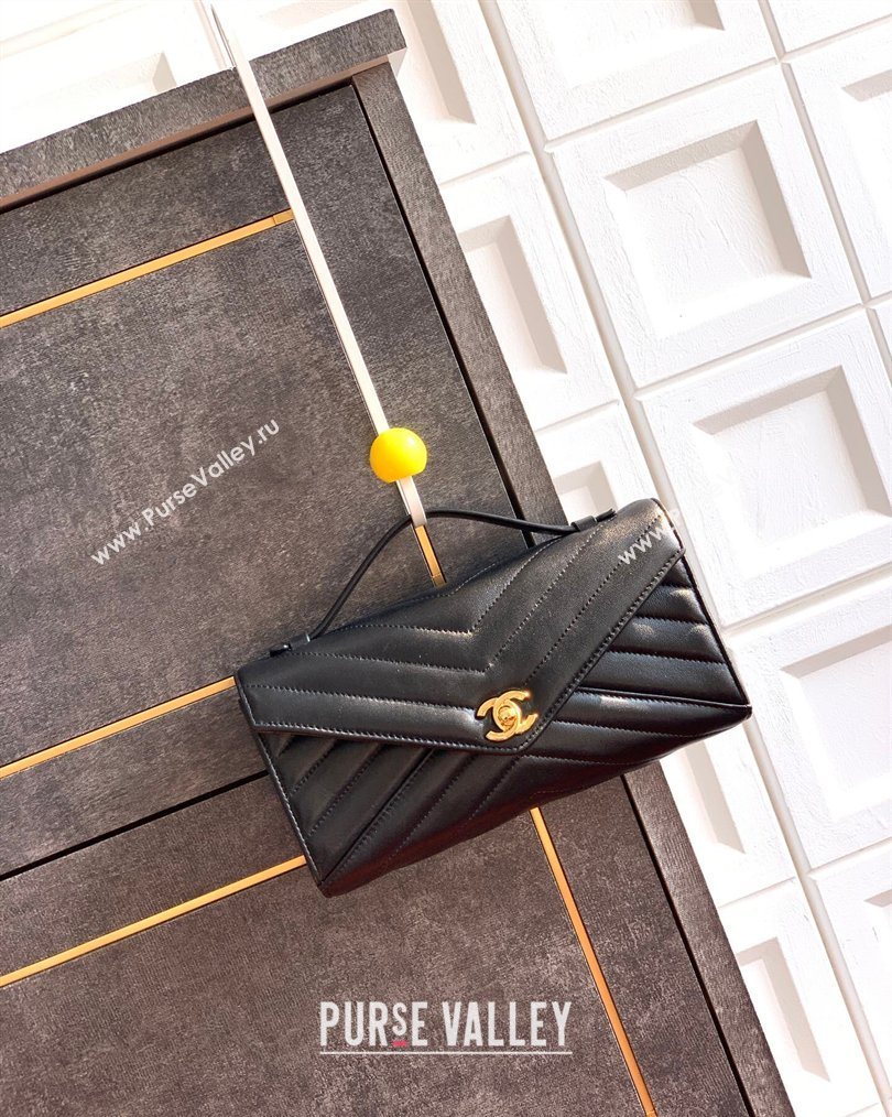 Chanel Chevron Lambskin Leather Flap Top Handle Bag Black 2026 AS6044 (yezi-260204064)