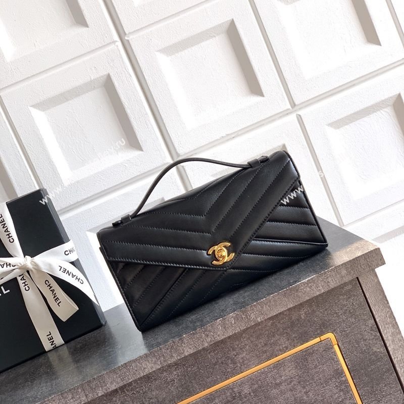 Chanel Chevron Lambskin Leather Flap Top Handle Bag Black 2026 AS6044 (yezi-260204064)