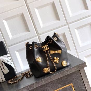 Chanel Calfskin Leather Bucket Bag with Gold-Tone Charm Black 2026 CH020405 (yezi-260204067)