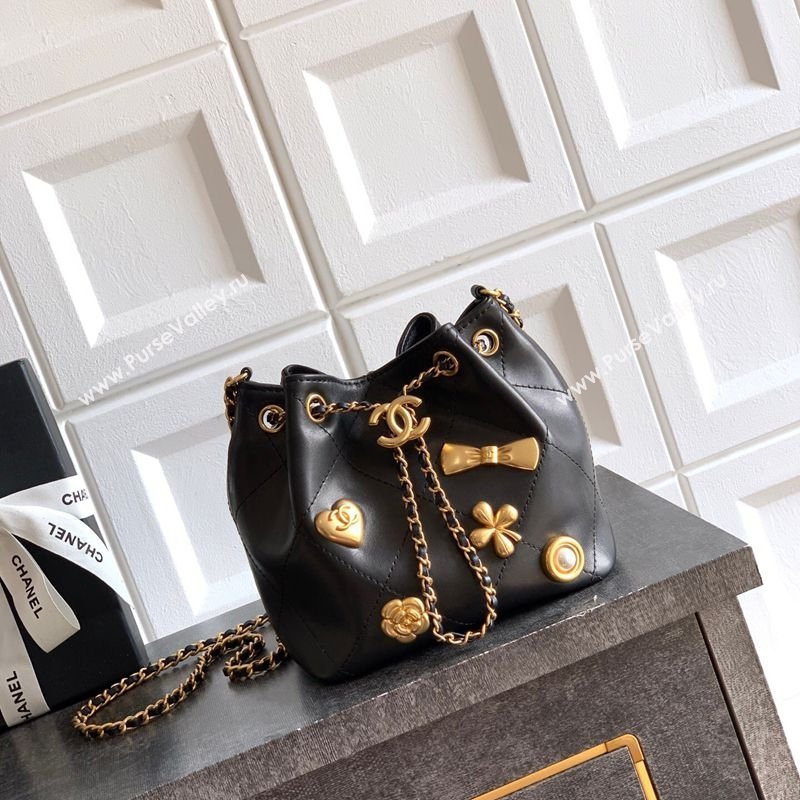 Chanel Calfskin Leather Bucket Bag with Gold-Tone Charm Black 2026 CH020405 (yezi-260204067)