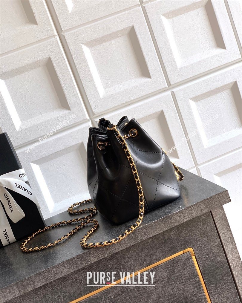 Chanel Calfskin Leather Bucket Bag with Gold-Tone Charm Black 2026 CH020405 (yezi-260204067)