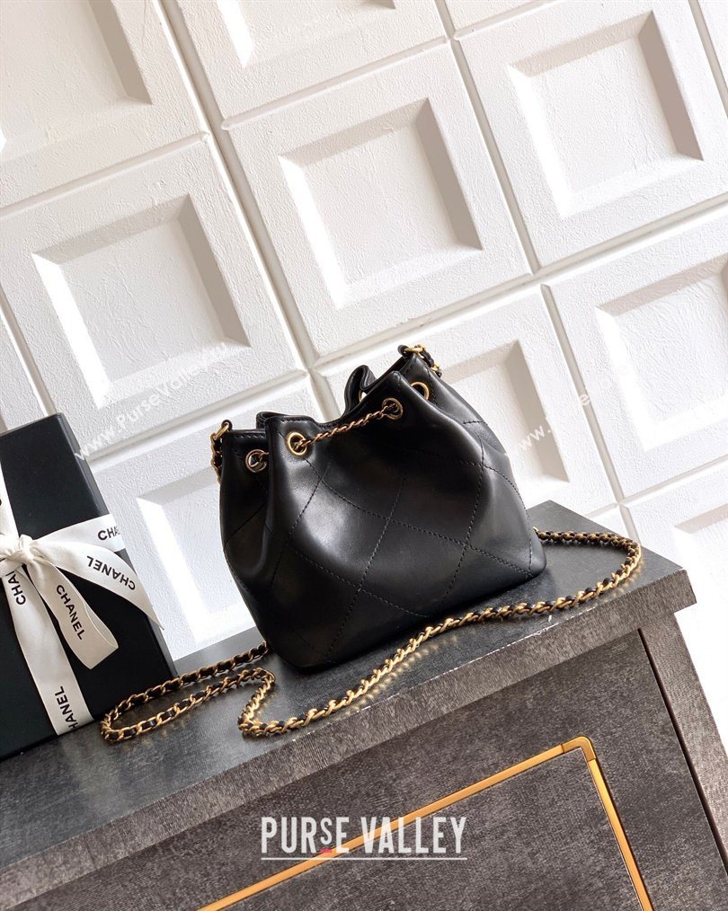 Chanel Calfskin Leather Bucket Bag with Gold-Tone Charm Black 2026 CH020405 (yezi-260204067)