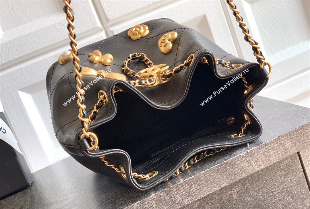 Chanel Calfskin Leather Bucket Bag with Gold-Tone Charm Black 2026 CH020405 (yezi-260204067)