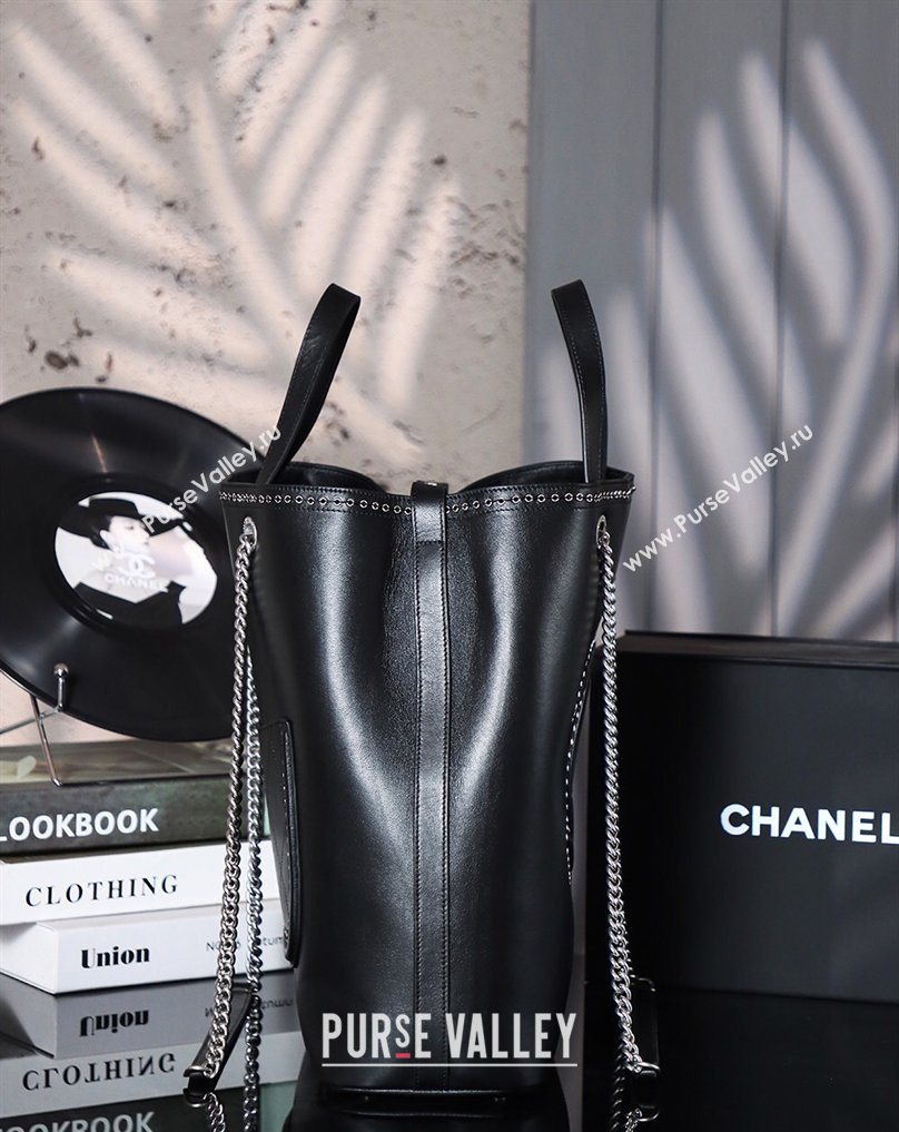 Chanel Calfskin Leather Studs Shopping Bag Black/Silver 2026 AS8011 (yezi-260204072)