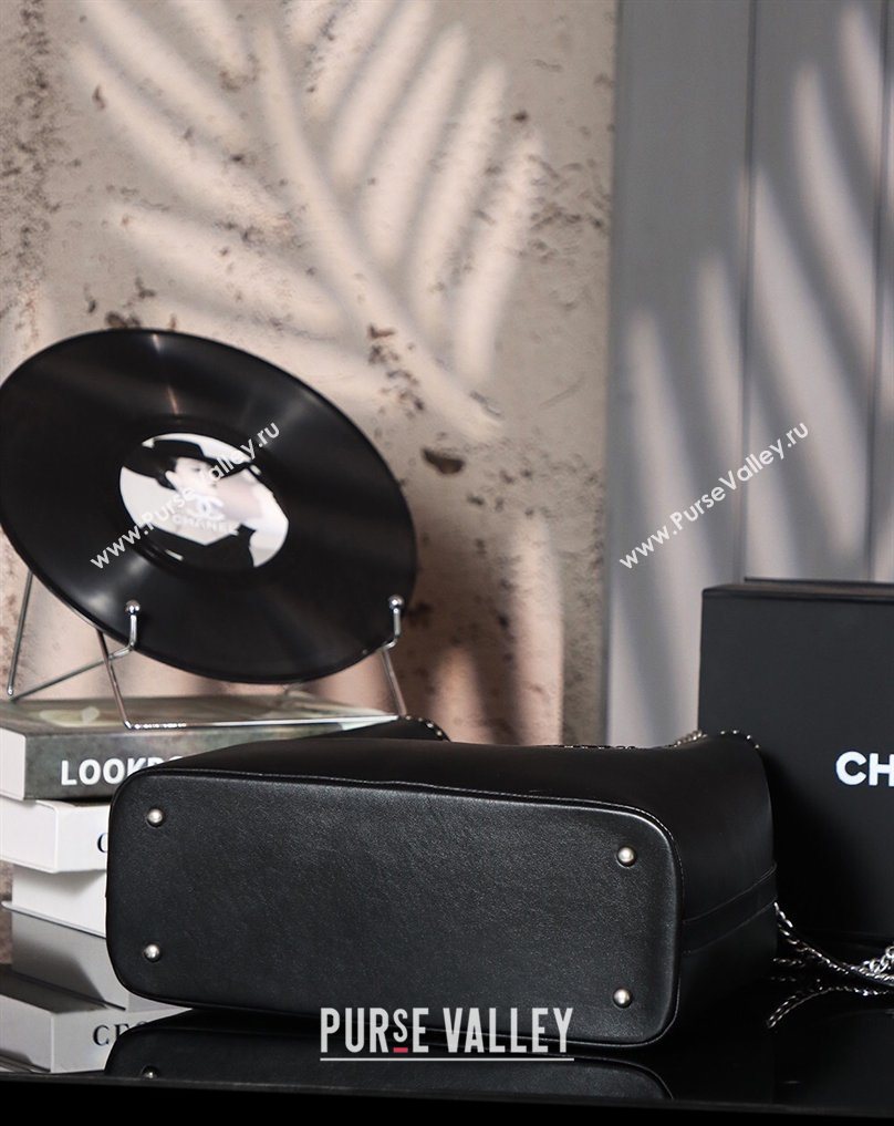 Chanel Calfskin Leather Studs Shopping Bag Black/Silver 2026 AS8011 (yezi-260204072)