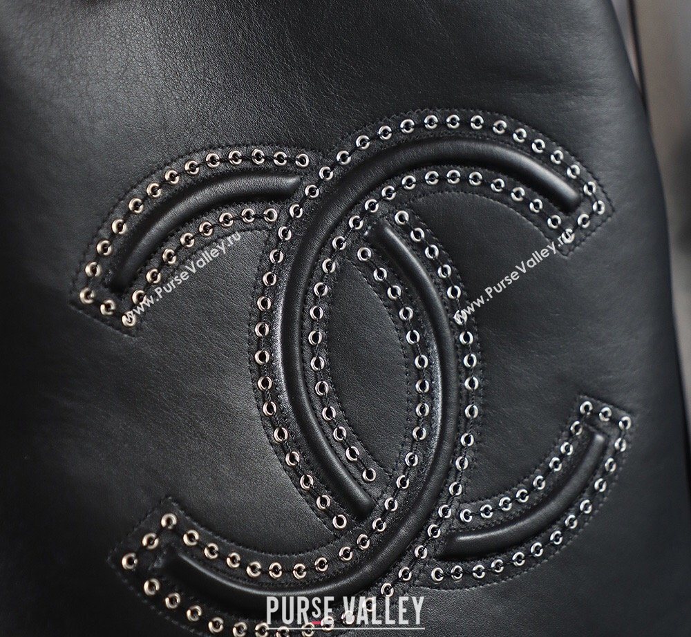 Chanel Calfskin Leather Studs Shopping Bag Black/Silver 2026 AS8011 (yezi-260204072)