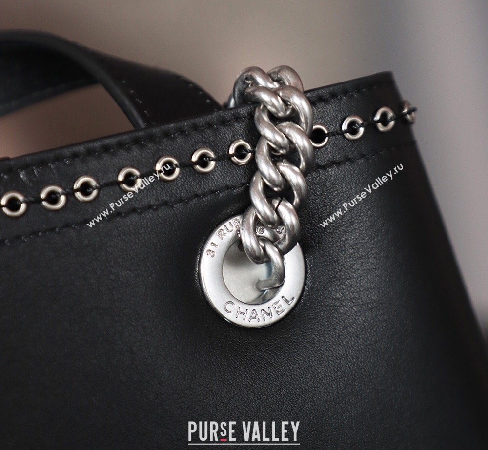 Chanel Calfskin Leather Studs Shopping Bag Black/Silver 2026 AS8011 (yezi-260204072)