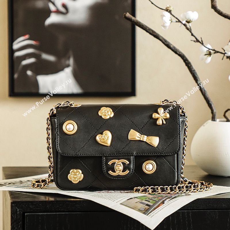 Chanel Calfskin Leather Flap Bag with Gold-Tone Charm Black 2026 CH020405 (yezi-260204068)