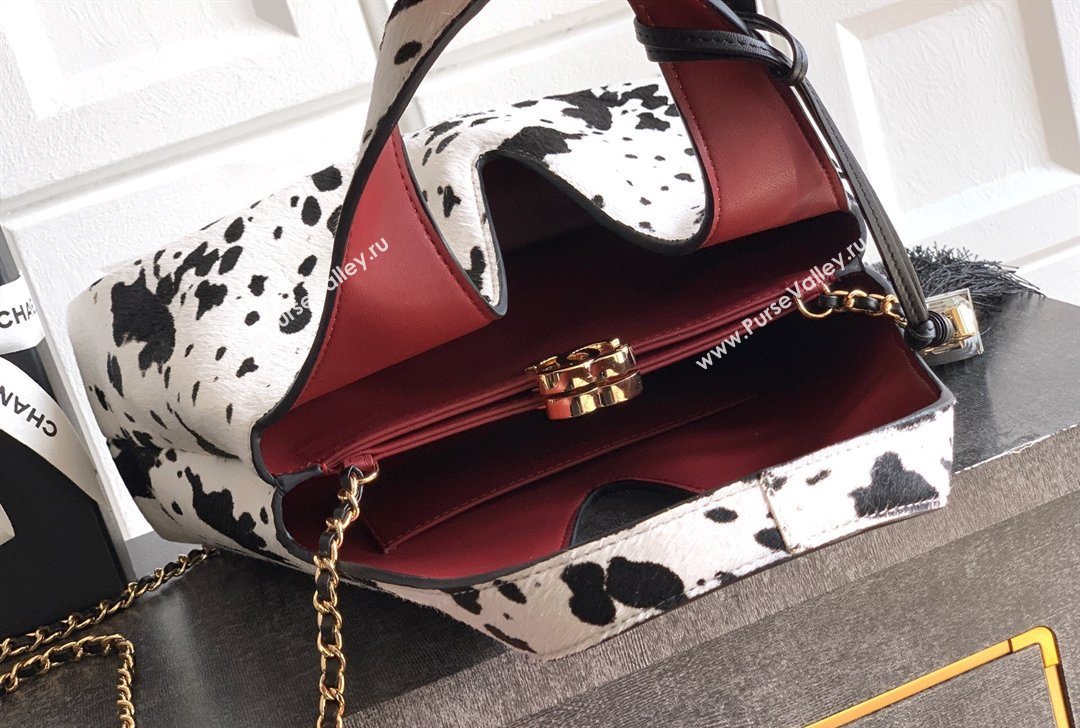 Chanel Printed Hair-Like Hobo Bag with Tassel Charm White/Black 2026 CH020406 (yezi-260204074)