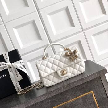 Chanel Lambskin Leather Mini Classic Flap Handbag With Top Handle and Bow Charm White 2026 AS2431 (yezi-260204027)