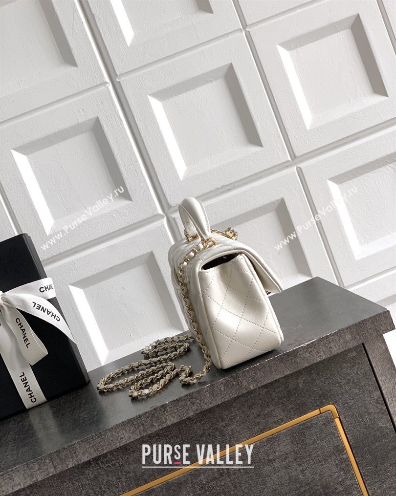 Chanel Lambskin Leather Mini Classic Flap Handbag With Top Handle and Bow Charm White 2026 AS2431 (yezi-260204027)