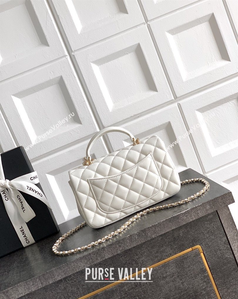 Chanel Lambskin Leather Mini Classic Flap Handbag With Top Handle and Bow Charm White 2026 AS2431 (yezi-260204027)
