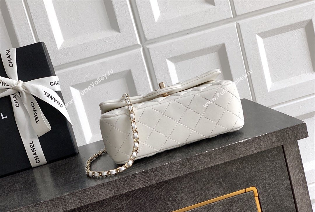 Chanel Lambskin Leather Mini Classic Flap Handbag With Top Handle and Bow Charm White 2026 AS2431 (yezi-260204027)
