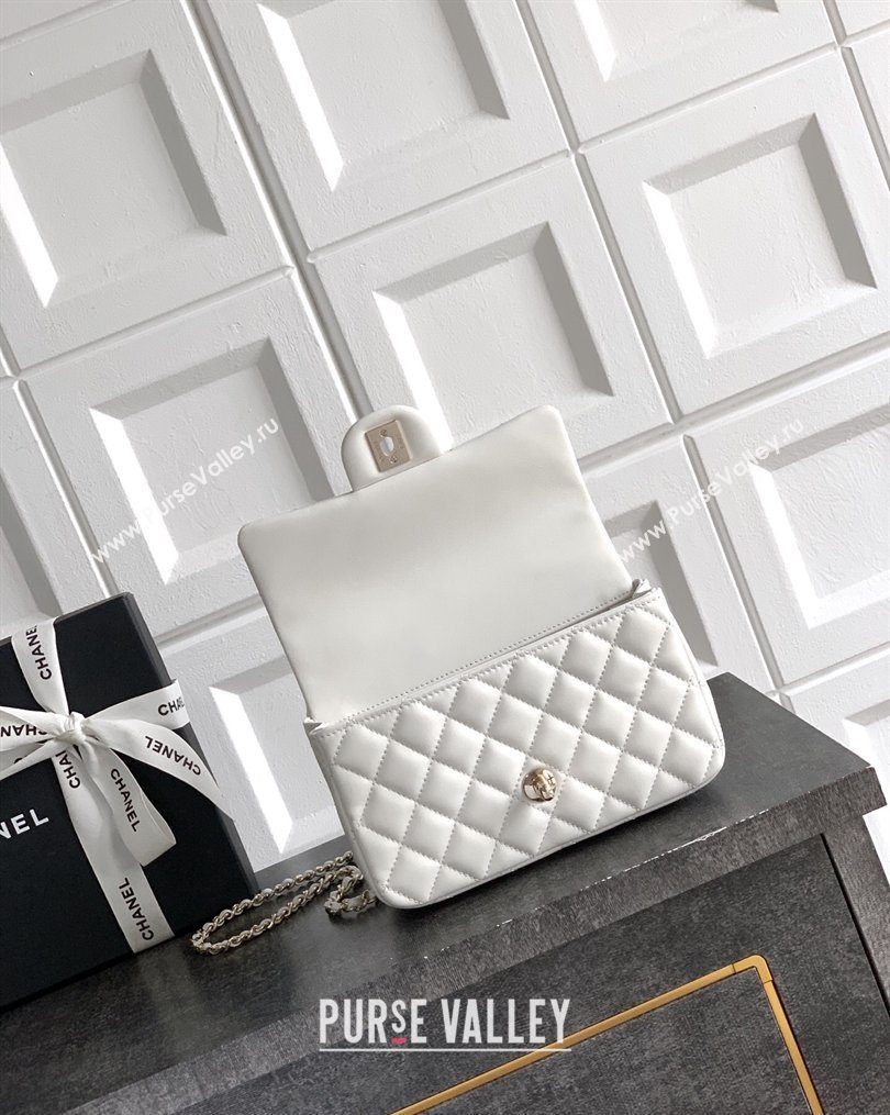 Chanel Lambskin Leather Mini Classic Flap Handbag With Top Handle and Bow Charm White 2026 AS2431 (yezi-260204027)