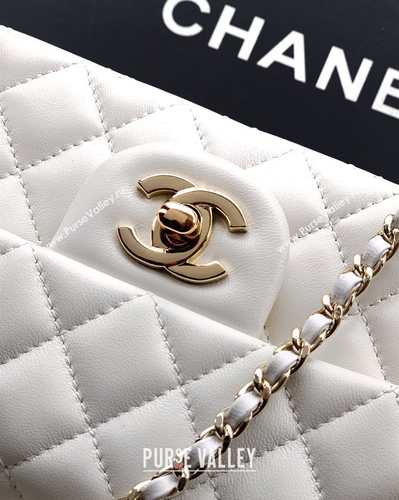 Chanel Lambskin Leather Mini Classic Flap Handbag With Top Handle and Bow Charm White 2026 AS2431 (yezi-260204027)