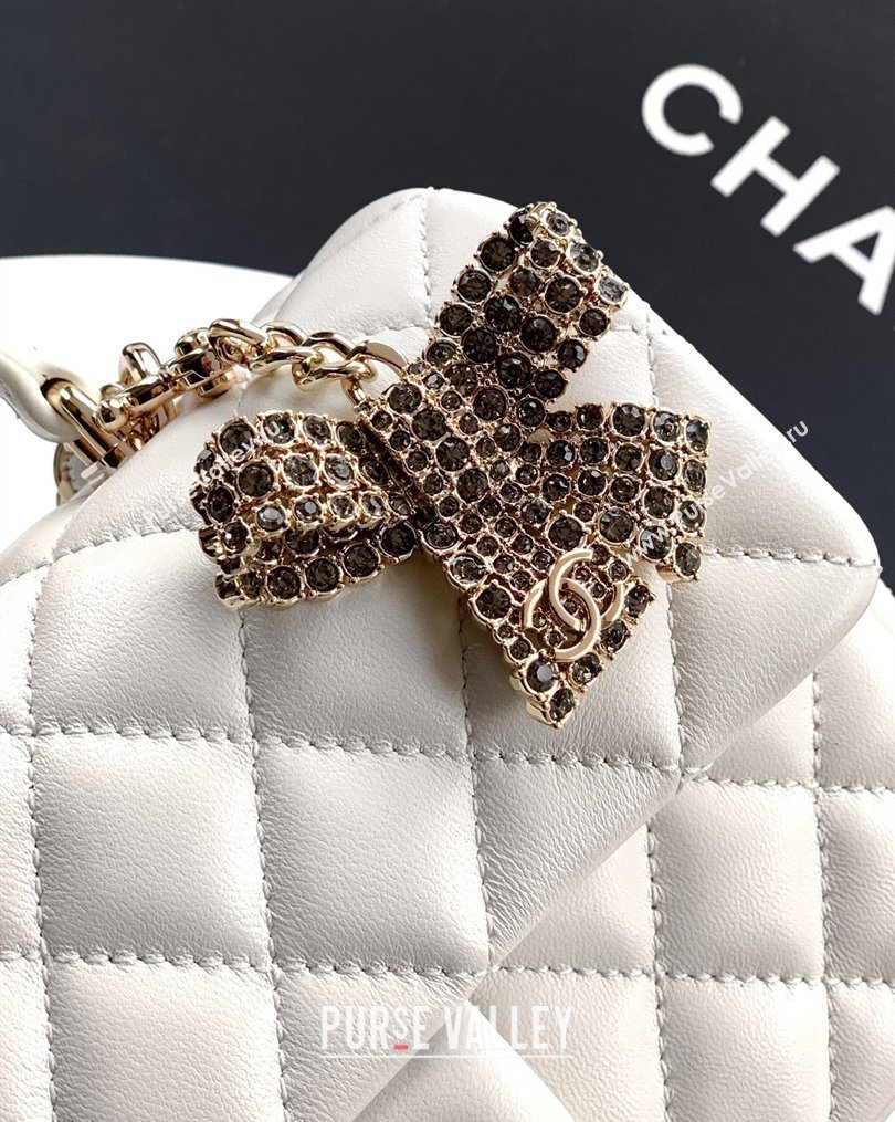 Chanel Lambskin Leather Mini Classic Flap Handbag With Top Handle and Bow Charm White 2026 AS2431 (yezi-260204027)