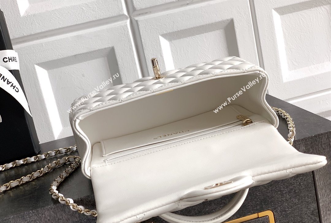 Chanel Lambskin Leather Mini Classic Flap Handbag With Top Handle and Bow Charm White 2026 AS2431 (yezi-260204027)