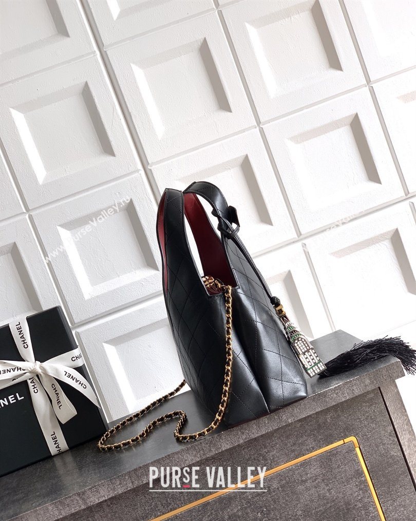 Chanel Calfskin Leather Hobo Bag with Tassel Charm Black 2026 CH020406 (yezi-260204073)