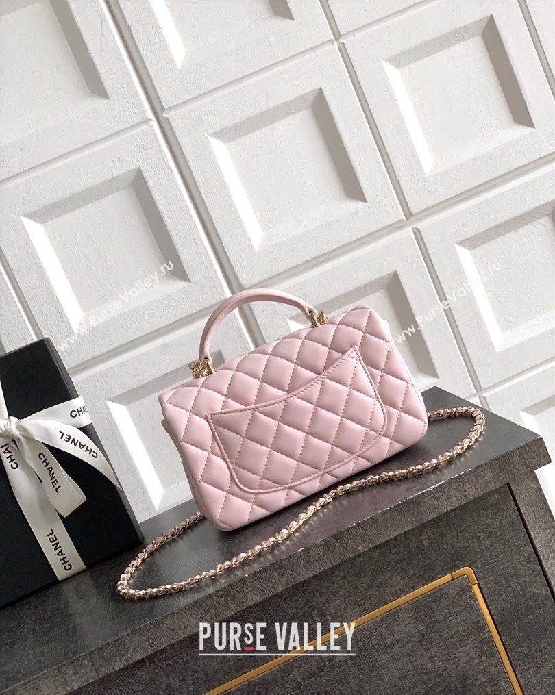 Chanel Lambskin Leather Mini Classic Flap Handbag With Top Handle and Bow Charm Light Pink 2026 AS2431 (yezi-260204028)
