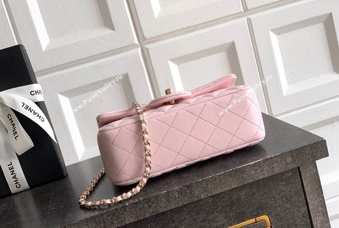 Chanel Lambskin Leather Mini Classic Flap Handbag With Top Handle and Bow Charm Light Pink 2026 AS2431 (yezi-260204028)
