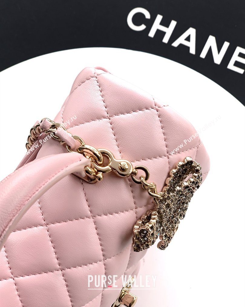 Chanel Lambskin Leather Mini Classic Flap Handbag With Top Handle and Bow Charm Light Pink 2026 AS2431 (yezi-260204028)