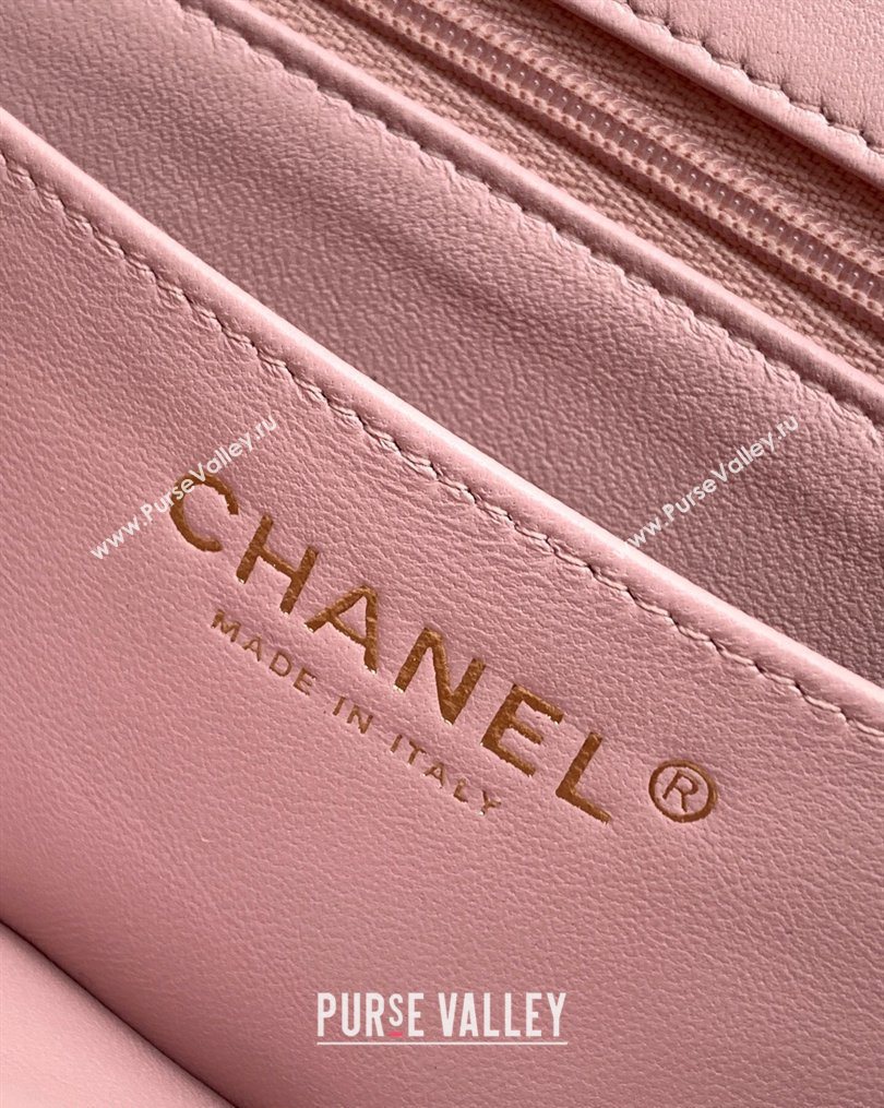 Chanel Lambskin Leather Mini Classic Flap Handbag With Top Handle and Bow Charm Light Pink 2026 AS2431 (yezi-260204028)