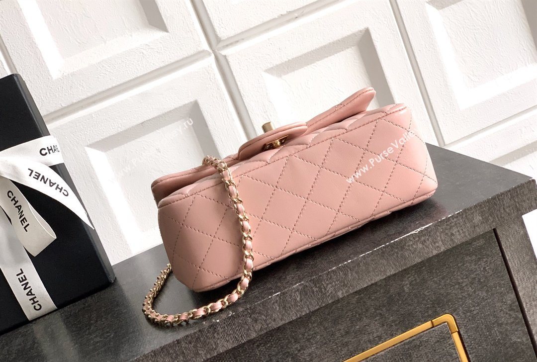 Chanel Lambskin Leather Mini Classic Flap Handbag With Top Handle and Bow Charm Nude Pink 2026 AS2431 (yezi-260204029)