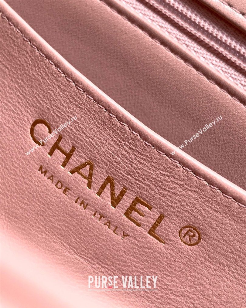 Chanel Lambskin Leather Mini Classic Flap Handbag With Top Handle and Bow Charm Nude Pink 2026 AS2431 (yezi-260204029)