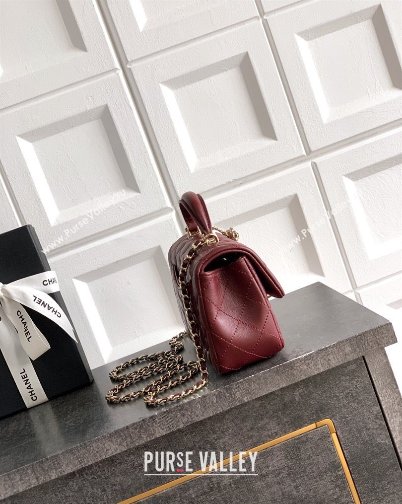 Chanel Lambskin Leather Mini Classic Flap Handbag With Top Handle and Bow Charm Red 2026 AS2431 (yezi-260204030)