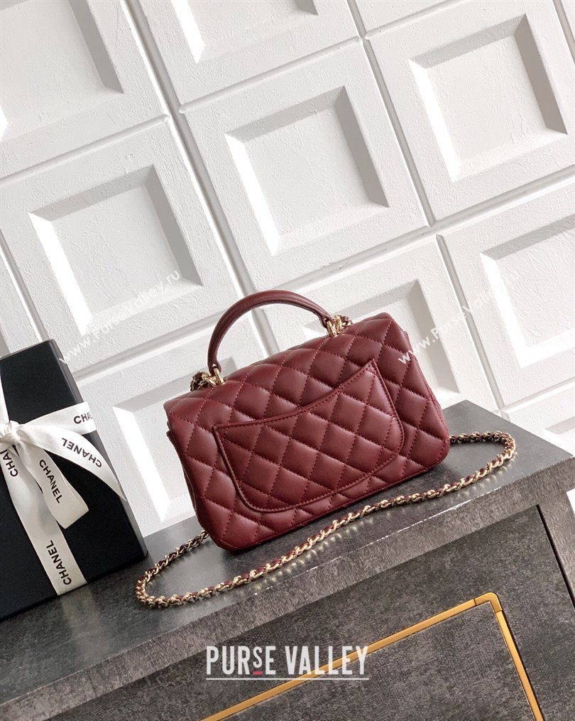 Chanel Lambskin Leather Mini Classic Flap Handbag With Top Handle and Bow Charm Red 2026 AS2431 (yezi-260204030)