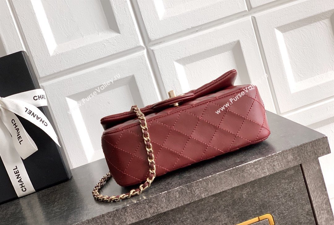 Chanel Lambskin Leather Mini Classic Flap Handbag With Top Handle and Bow Charm Red 2026 AS2431 (yezi-260204030)