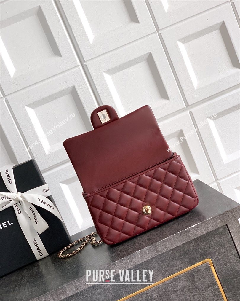 Chanel Lambskin Leather Mini Classic Flap Handbag With Top Handle and Bow Charm Red 2026 AS2431 (yezi-260204030)