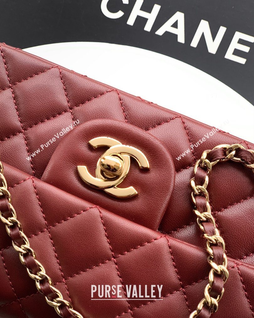 Chanel Lambskin Leather Mini Classic Flap Handbag With Top Handle and Bow Charm Red 2026 AS2431 (yezi-260204030)