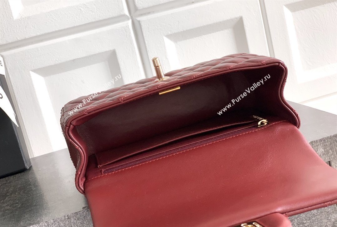 Chanel Lambskin Leather Mini Classic Flap Handbag With Top Handle and Bow Charm Red 2026 AS2431 (yezi-260204030)