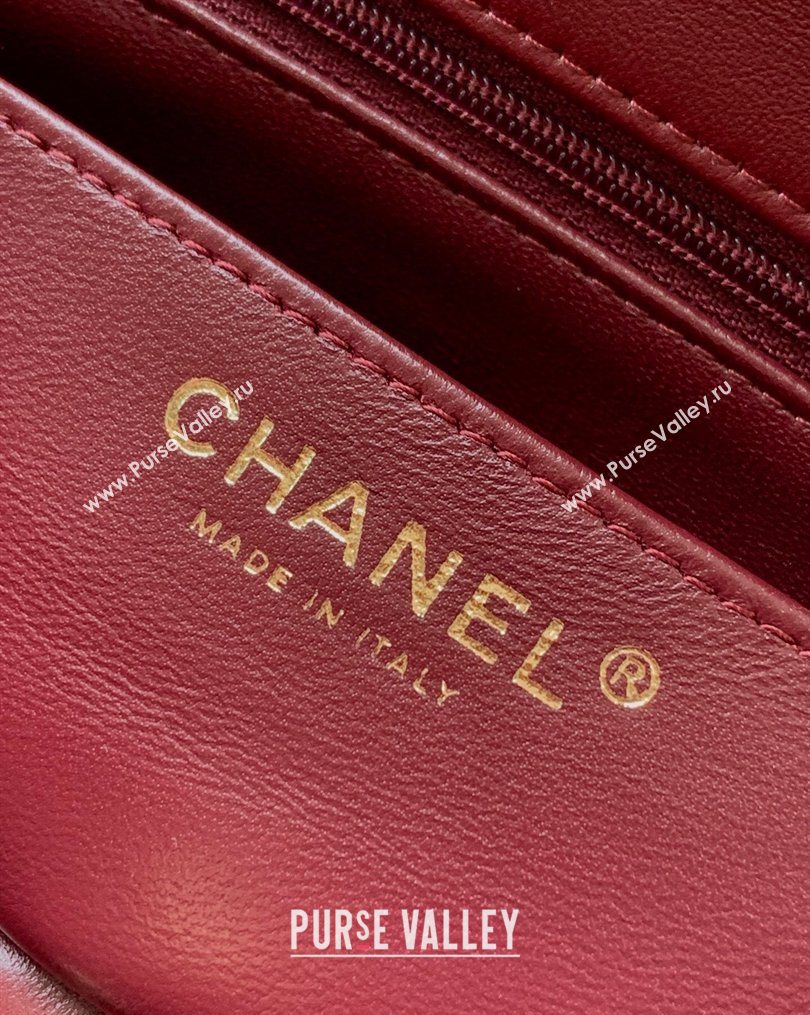 Chanel Lambskin Leather Mini Classic Flap Handbag With Top Handle and Bow Charm Red 2026 AS2431 (yezi-260204030)