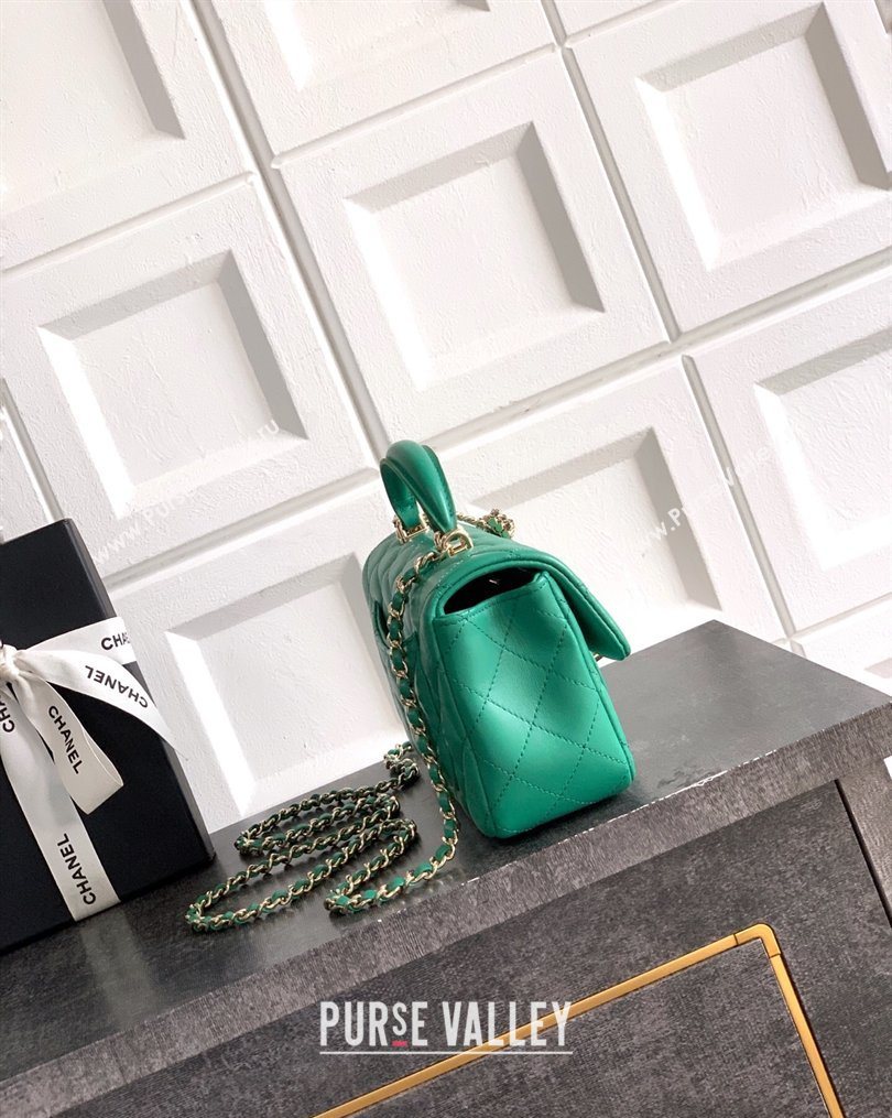 Chanel Lambskin Leather Mini Classic Flap Handbag With Top Handle and Bow Charm Green 2026 AS2431 (yezi-260204031)