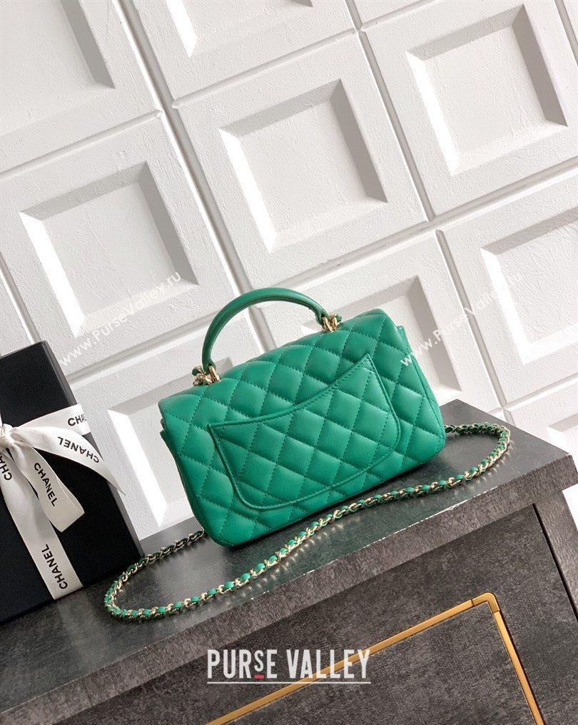 Chanel Lambskin Leather Mini Classic Flap Handbag With Top Handle and Bow Charm Green 2026 AS2431 (yezi-260204031)