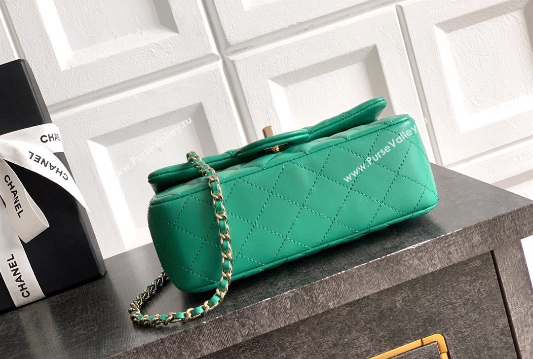 Chanel Lambskin Leather Mini Classic Flap Handbag With Top Handle and Bow Charm Green 2026 AS2431 (yezi-260204031)
