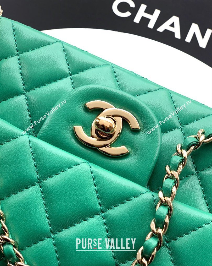 Chanel Lambskin Leather Mini Classic Flap Handbag With Top Handle and Bow Charm Green 2026 AS2431 (yezi-260204031)