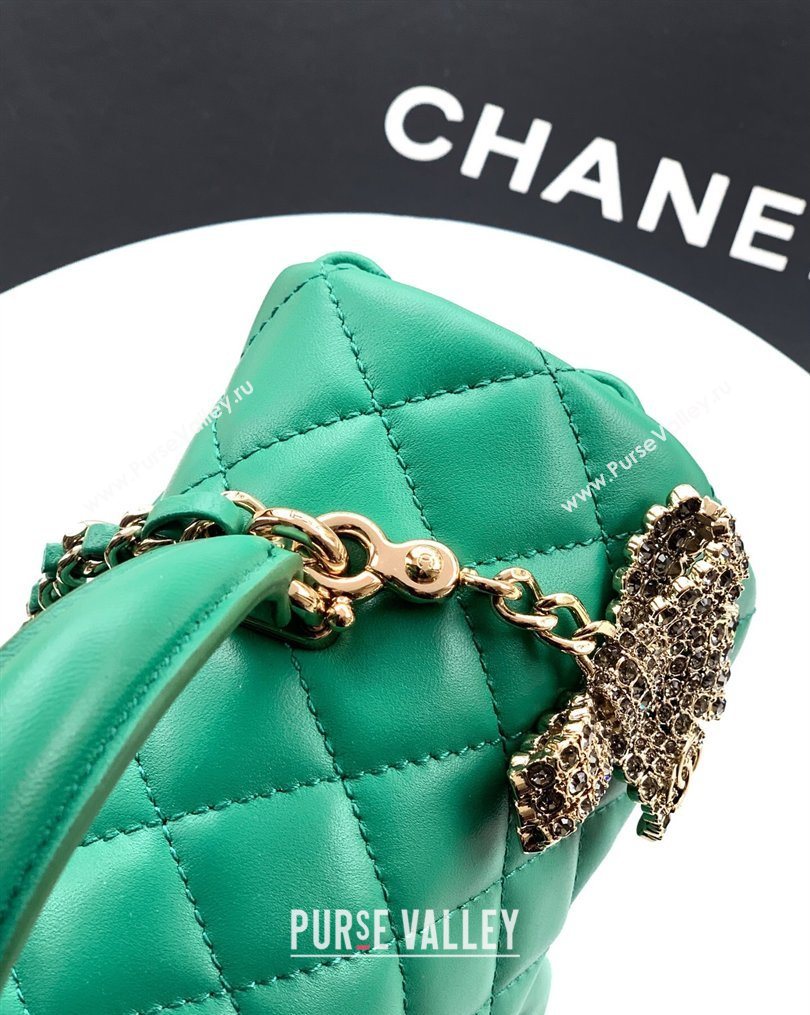 Chanel Lambskin Leather Mini Classic Flap Handbag With Top Handle and Bow Charm Green 2026 AS2431 (yezi-260204031)