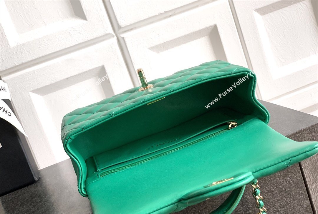 Chanel Lambskin Leather Mini Classic Flap Handbag With Top Handle and Bow Charm Green 2026 AS2431 (yezi-260204031)