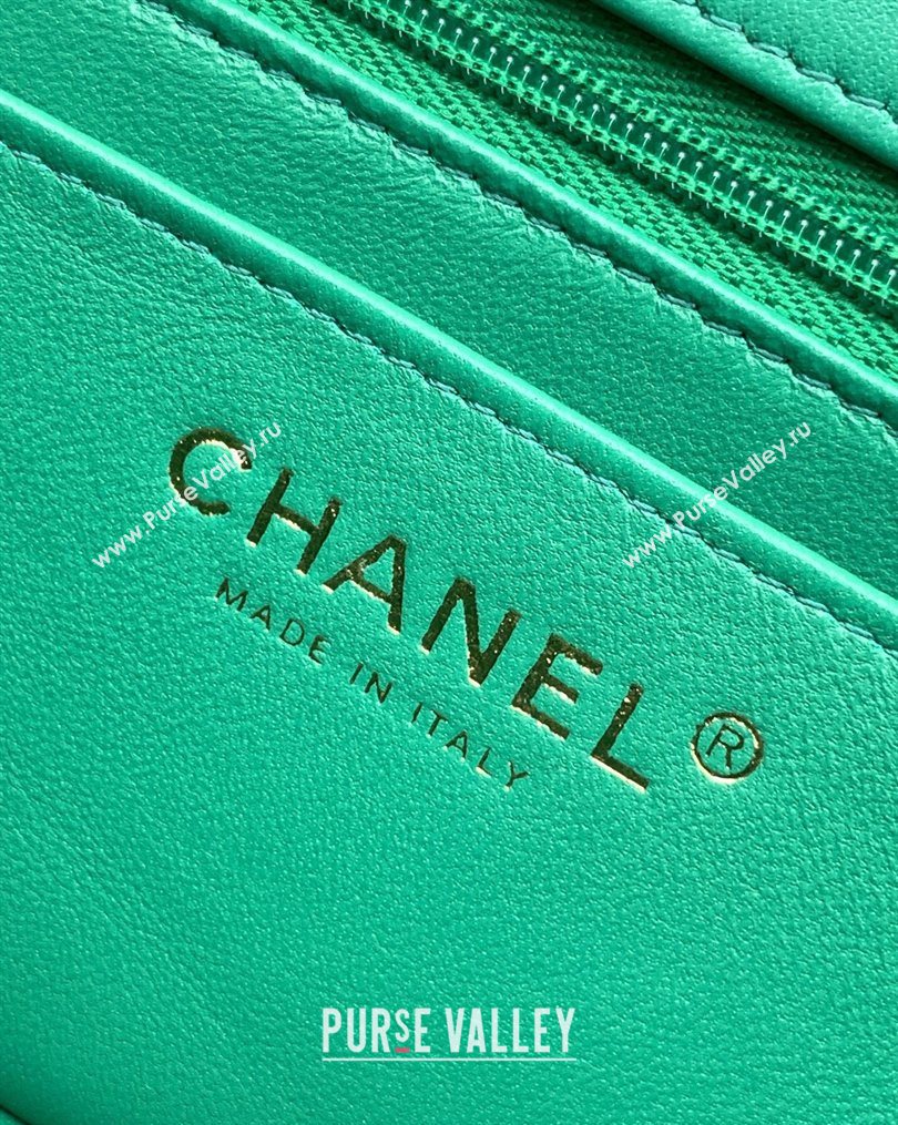 Chanel Lambskin Leather Mini Classic Flap Handbag With Top Handle and Bow Charm Green 2026 AS2431 (yezi-260204031)